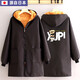 日本加絨加長(zhǎng)款工作服套服長(zhǎng)袖外套防水圍裙大人冬季男女罩衣 【加厚黃金絨】黑色墨鏡熊XL
