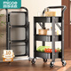 四季沐歌廚房置物架落地折疊小推車(chē)置物架免安裝零食收納儲物移動(dòng)用具置物