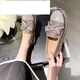 百麗踏潮牌時尚厚底單鞋女百搭時尚水鉆亮片一腳蹬松糕厚底蝴蝶結(jié)樂福鞋 粉色號碼偏小 38