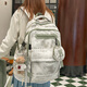 瑪嘎書(shū)包女國潮風(fēng)水墨畫(huà)初中生高中生雙肩包大容量小學(xué)生3—6年級背包 綠色寬肩帶+毛衣小熊掛件