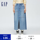 Gap女裝春季前開衩修身牛仔半裙純棉拼接長裙874444 淺藍(lán)色 M (27)亞洲尺碼