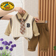 G.DUCKKIDS英倫男童學(xué)院風(fēng)秋裝套裝2025新款寶寶衣服春秋季嬰兒童小孩三件套 領(lǐng)帶B字毛衣款米色 100cm