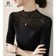 clotho Rennie品牌女裝T恤女2025春秋新款修身五分袖蕾絲網(wǎng)紗半高領針織打底衫 黑色 M