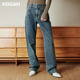 KEIGAN開(kāi)間口碑神褲四季 日本進(jìn)口時(shí)髦三壓線(xiàn) 高腰直筒牛仔褲女款 復古淺灰藍 M 36