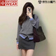 SNYDER WEAR灰色假兩件針織開(kāi)衫外套女秋季韓版慵懶風(fēng)外搭毛衣設計感撞色上衣 灰藍色 L （100-110斤）