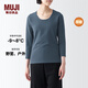 無(wú)印良品（MUJI） 女式 棉厚款 U領(lǐng) 八分袖T恤 FCD76C3A 紫色 XL 165/92A
