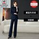 AEMAPE高級感職業(yè)西裝套裝女2025春秋休閑西服商務(wù)正裝通勤工作服外套 藏藍色西裝+闊腿褲 L