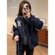 芭芙達(dá)妮加厚短款棒球服外套女秋冬裝新款2025韓版雙層小個(gè)子夾克上衣 藏青色雙層 M :90-105斤左右