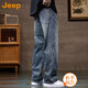 吉普（JEEP）美國正品薄款純棉牛仔褲夏季男士寬松直筒痞帥高街闊腿休閑長褲子 藍色 常規(guī) 【官方正品】 33 推薦160-170斤