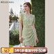 Olrain【七夕】歐芮兒法式碎花雪紡連衣裙女夏季收腰小雛菊短裙 綠色 M