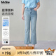MsShe【面膜微喇牛仔褲】大碼女裝2025春夏季胖mm顯瘦直筒七分褲子 牛仔淺藍(lán)色現(xiàn)貨 3XL
