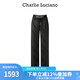 Charlie Luciano標識抽繩長褲春季新款833415高腰情侶男女同款寬松cl直筒褲潮 黑色 36