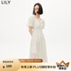 LILY夏新款女裝復(fù)古洋氣波點(diǎn)慵懶泡泡袖氣質(zhì)V領(lǐng)高腰款連衣裙 604米白 M