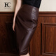 EAHCHANIE【商場(chǎng)同款】奕辰2025秋季新款側開(kāi)叉不規則皮裙高腰中長(cháng)款半身裙 咖色 S /155