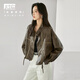 對白（DUIBAI）設計感抽繩PU皮短外套女2026春季新款小個(gè)子時(shí)髦立領(lǐng)皮衣夾克 琥珀棕 XL