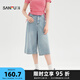 三福牛仔褲2025夏季口袋設(shè)計寬松七分褲休閑褲子女裝499108 牛仔淺藍(lán) M
