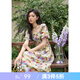 謎秀法式復(fù)古度假風(fēng)油畫碎花連衣裙2025春季顯瘦泡泡袖海邊度假沙灘裙 奈良藍花連衣裙 M