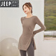 JEEP SPIRIT瑜伽服中長(cháng)款遮臀胯修身長(cháng)袖女運動(dòng)鍛煉T恤上衣春秋季套裝健身服 暮川咖色 L