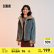 森馬（Semir）牛仔棉服女拼接毛領(lǐng)美式復(fù)古2024冬寬松毛邊夾克街頭潮流 牛仔黃泥染80325 L 165/88A