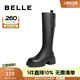百麗（Belle）美拉德風(fēng)騎士靴女商場同款高跟高筒靴A6Y1DDG3 黑色-單里 37 (235mm)