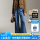 ELLE KIDS童裝 復(fù)古加絨微喇刺繡牛仔褲女童冬季高腰休閑百搭長褲 丹寧色 130