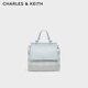 CHARLES&KEITH時(shí)尚拼色編織雙肩背包女生日禮物CK11-60782356 Sea Salt Blue海鹽藍/米色 R