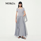 MO&Co.連衣裙2025夏新品低腰拼接設(shè)計(jì)感瑩潤(rùn)絲光蓬擺長(zhǎng)裙MBE2DRS075 巖灰色 S /160