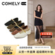 康莉（COMELY）低跟瑪麗珍鞋女25年春復(fù)古金幣方頭多寶鞋羊皮絲絨鞋 墨綠色 37 