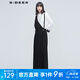 sdeer圣迪奧秋季女裝休閑時(shí)尚微彈常規(guī)長褲通勤自然腰個(gè)性純色闊腿背帶褲S20380816 黑色/91 M 165