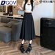 DGOV2025新款春夏高腰顯瘦百褶中長款半身裙夏季百褶裙小個子裙子 黑色后松緊腰 S 80到95斤