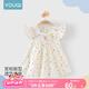 優(yōu)奇女童連衣裙夏裝2025新款兒童純棉公主裙寶寶一周歲禮服夏季吊帶裙 彩紅波點(diǎn) 90