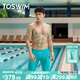 TOSWIM拓勝專業(yè)泳褲男五分及膝溫泉游泳沙灘褲防尷尬可下水 綠岸藍光L