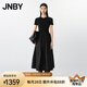 JNBY/江南布衣25夏新品連衣裙優(yōu)雅拼接修身短袖圓領(lǐng)黑裙5P4G13700 001/本黑 S