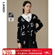藍(lán)地（LANDI）秋季新款V領(lǐng)羊毛黑白提花針織開衫女長袖毛衣外套 黑色 M