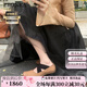 Ebonka品牌羊皮版方頭芭蕾舞鞋女外穿交叉豬鼻子淺口復(fù)古平底粗跟單鞋子 卡其色(粗跟) 37