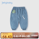 JELLYBABY男童牛仔褲秋季新款3歲男寶寶純棉小童褲子兒童寬松防蚊褲薄款夏 牛仔藍 110