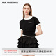 ANN ANDELMAN【明星同款】假兩件T恤拼接短袖簡約雙領(lǐng)修身打底衫 黑色 XS