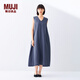 無印良品（MUJI）女式 棉 漢麻 無袖連衣裙女裝裙子夏季 連身裙長裙 BCD91C5S 煙熏藍色 S （155/80A）
