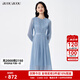 BUOUBUOU藍(lán)顏知己2025春季新品高腰壓褶拼花邊雪紡順紆縐連衣裙女 藍(lán)色L56 M