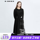 sdeer圣迪奧冬季女裝保暖舒適自然腰通勤涂鴉印花拼接不規(guī)則長(zhǎng)袖連衣裙S20481210 黑色/91 M/165