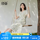 歐莎（OSA）清新V領(lǐng)碎花短袖連衣裙女夏季2025年新款輕薄收腰顯瘦裙子 杏底印花 S