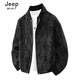 JEEP SPlRlT美式復(fù)古麂皮絨立領(lǐng)皮夾克男戶外防風(fēng)防水機車外套高級感棒球服潮 黑色 2XL
