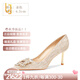 OLJ奢侈高端品牌女鞋水晶高跟鞋2025新款氣質(zhì)婚鞋七夕送女友生日禮物 [可拆卸水鉆扣]香檳金色(6.5cm) 37