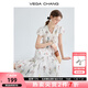 VEGA CHANG連衣裙女2025年夏季新款碎花收腰顯瘦泡泡袖仙女植物系穿搭長(zhǎng)裙子 白底繡花（連衣裙） M