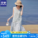羅蒙（ROMON）高端亞麻棉麻無袖背心連衣裙女夏新款高級(jí)感海邊度假顯瘦雪紡長(zhǎng)裙 藍(lán)色 M  （100斤以內(nèi)）