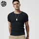 點(diǎn)悟260G重磅螺紋短袖t恤男白色棉修身緊身彈力長(cháng)袖內搭打底衫秋冬季 短袖黑色 2XL （155-170斤）修身