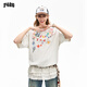 F426官方自營(yíng)店情侶款夏季美式休閑百搭手繪圖案短袖T恤 白花灰色  L 