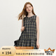 范思藍(lán)恩格子立體花苞連衣裙女夏2025新款小個(gè)子無袖a字短裙2393 黑米格 L