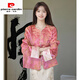 皮爾卡丹（pierre cardin）新中式國風(fēng)女裝上衣女早春2025桑蠶絲外套重工手工釘珠改良唐裝 海棠紅 袖口重工手縫釘珠工藝 XL  建議130斤內(nèi)
