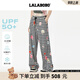 LALABOBO【防曬】闊腿褲千鳥格蝴蝶氣質(zhì)2025夏新款寬松休閑褲LBEB-WXZC13 黑色 常規(guī) S